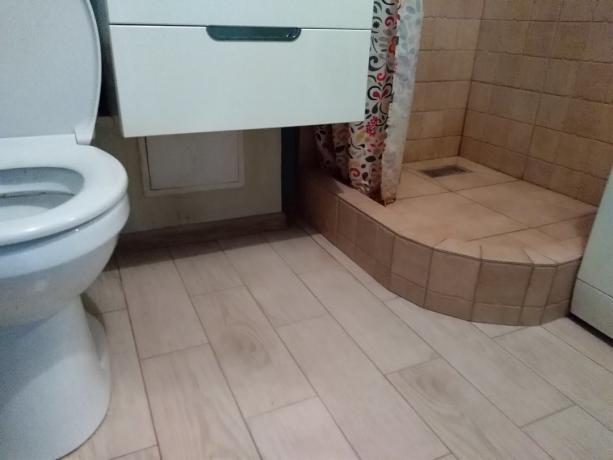 Страната на вратата на тоалетната скрита зад миниатюрен водомери. 