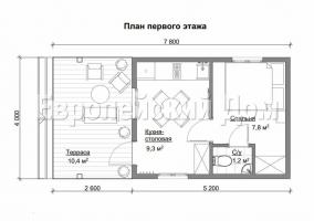 Финландска къща 4х8 за тесни области с тоалетна в спалнята