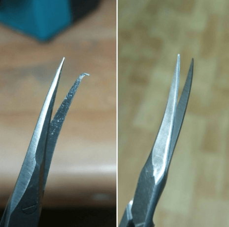 Един от възможните последствия от неподходящи за заточване на ножици